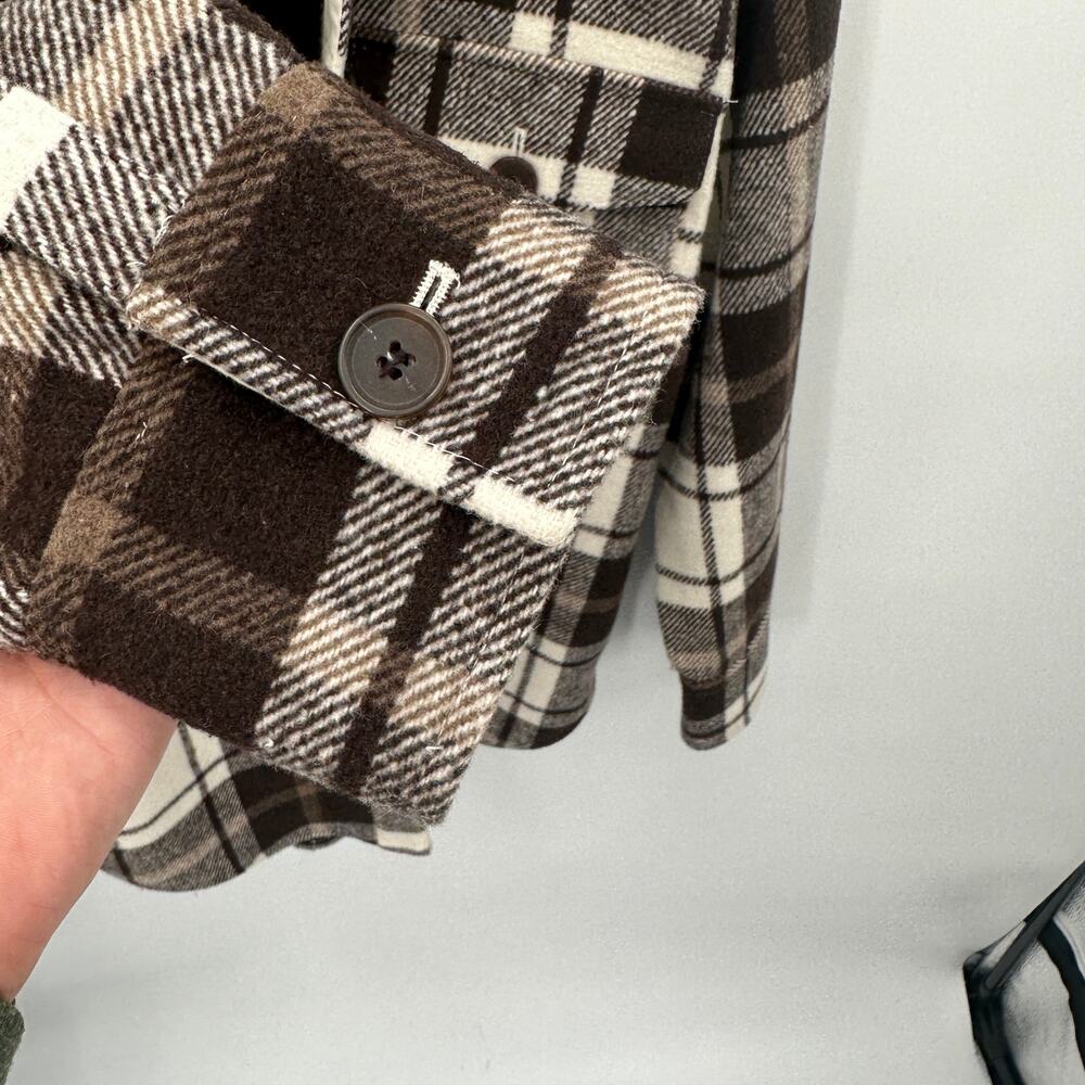 TREASURE & BOND Nordstrom Brown & White Wool Blend Plaid Shacket // XS - Picture 8 of 12